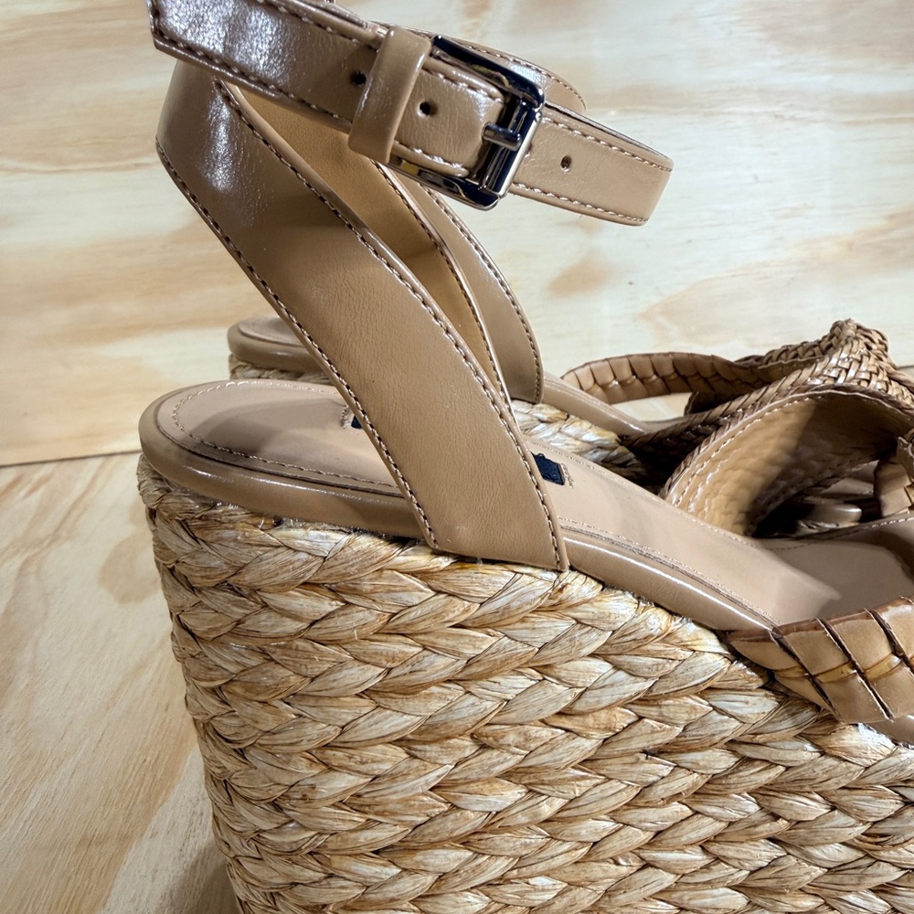 Nine West Beige Braided Rope Wedge Sandals with Ankle Strap - Picture 9 of 12